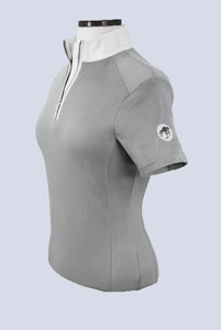 0101568   Ladies 1/4 Zip Short Sleeve Shirt  Grey with White