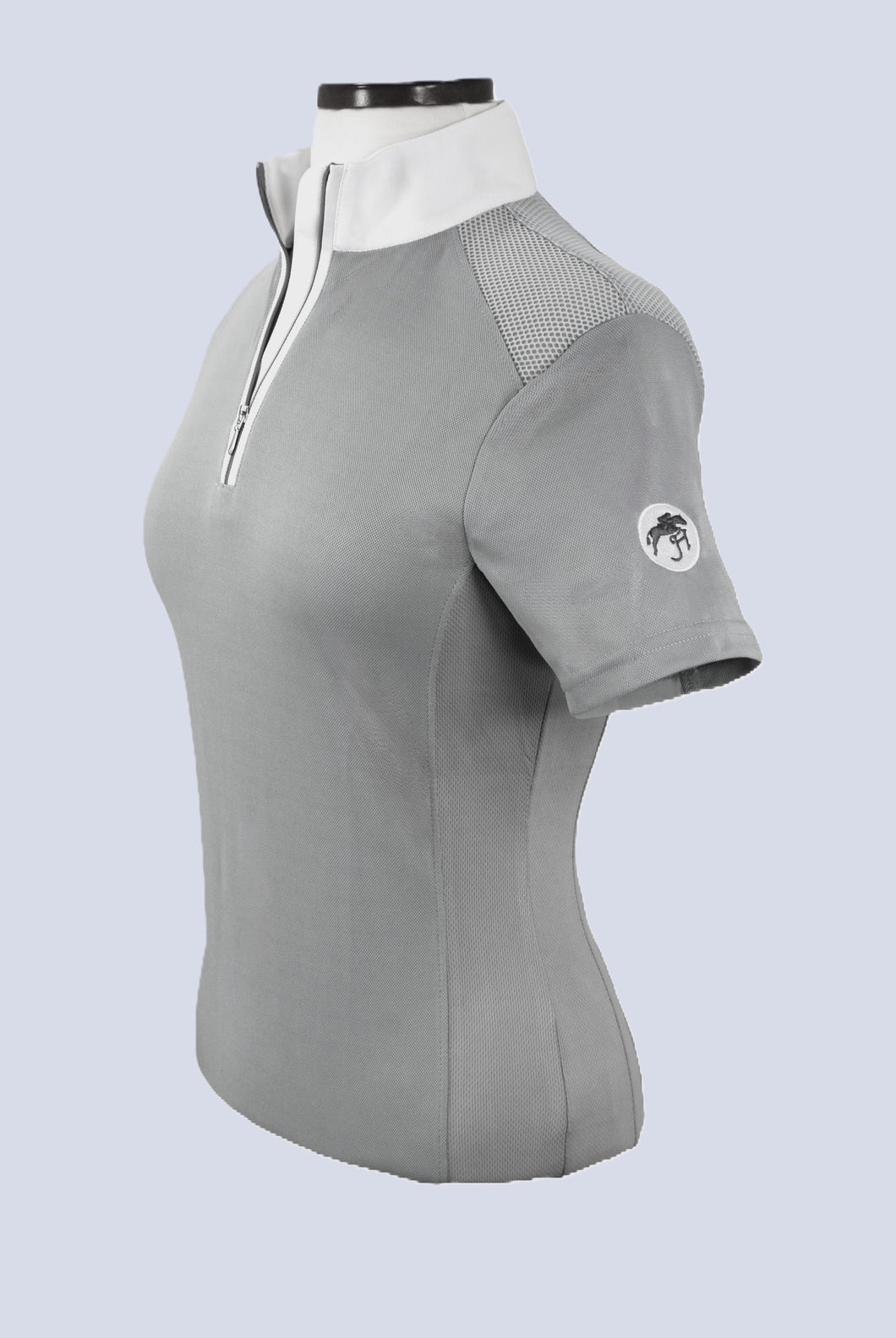 0101568   Ladies 1/4 Zip Short Sleeve Shirt  Grey with White