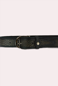 "Nemo" - 2" Brown Snake Print Leather Belt with Stirrup Iron Buckle