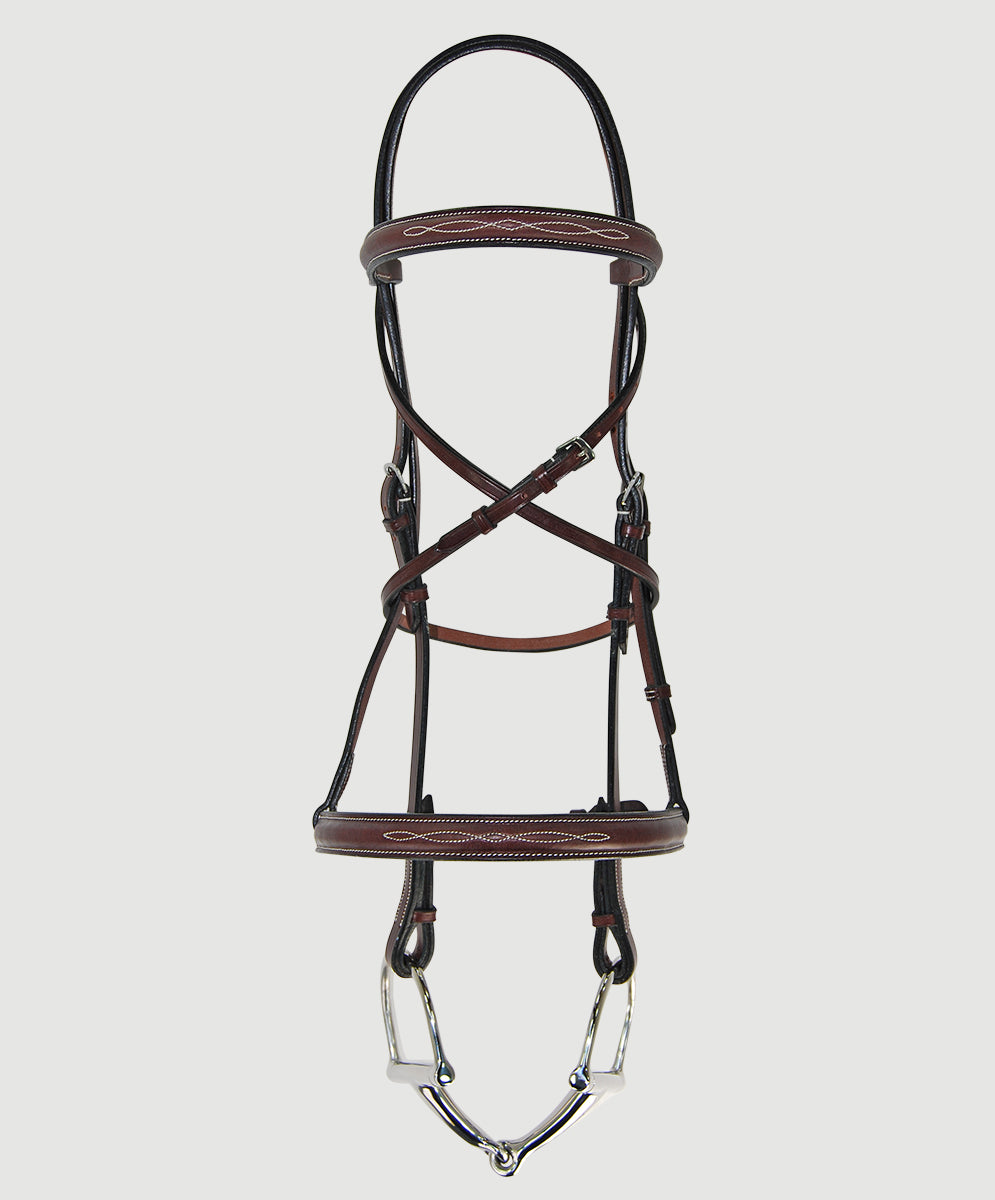 HENRI DE RIVEL PRO MONO CROWN FANCY STITCHED PADDED BRIDLE HAVANA HORSE FULL