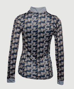 Espoir Running Horses Navy Quarter Zip Sun Shirt